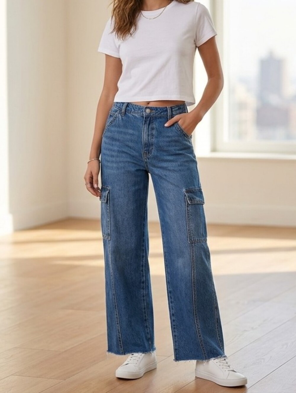 NEVER WORN Celebrity Pink Demin Jean Cargo Pants Sz Medium M